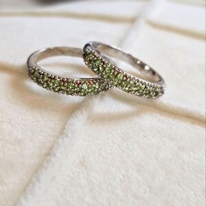 Elegant Bomb Party Silver and Green Gemstone Women's Ring Set